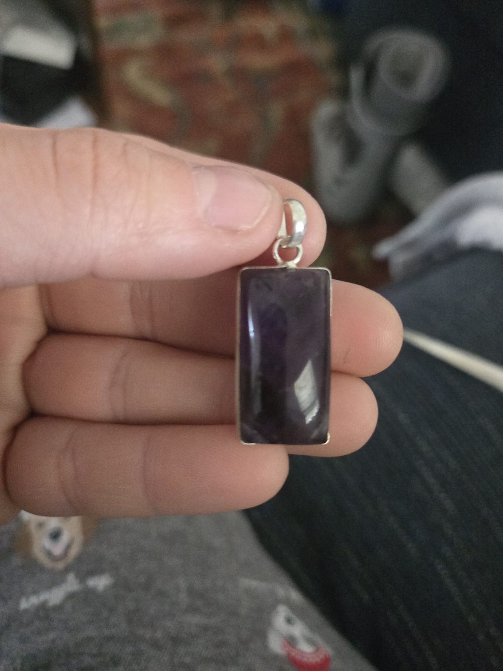 Rectangular Purple Amethyst Pendant in Sterling-Style Setting